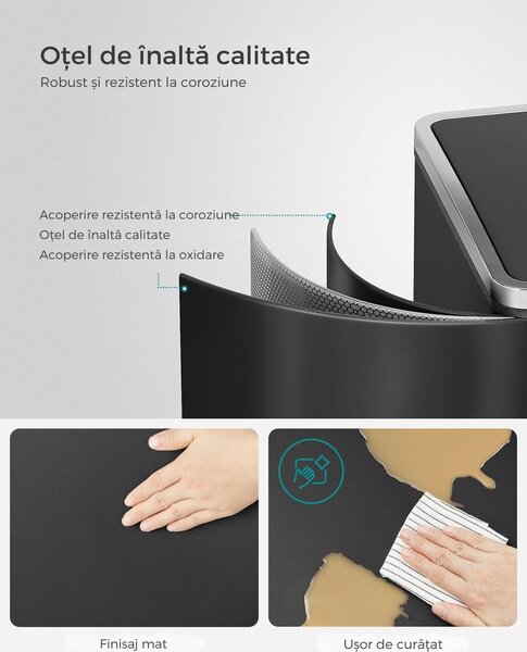 Coș pentru sortarea deșeurilor SORT, 2x30 l + saci de gunoi, negru/argintiu SongmicsHome