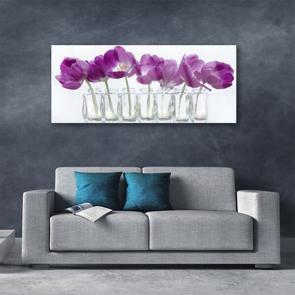 Tablou pe sticla Flori roz Floral