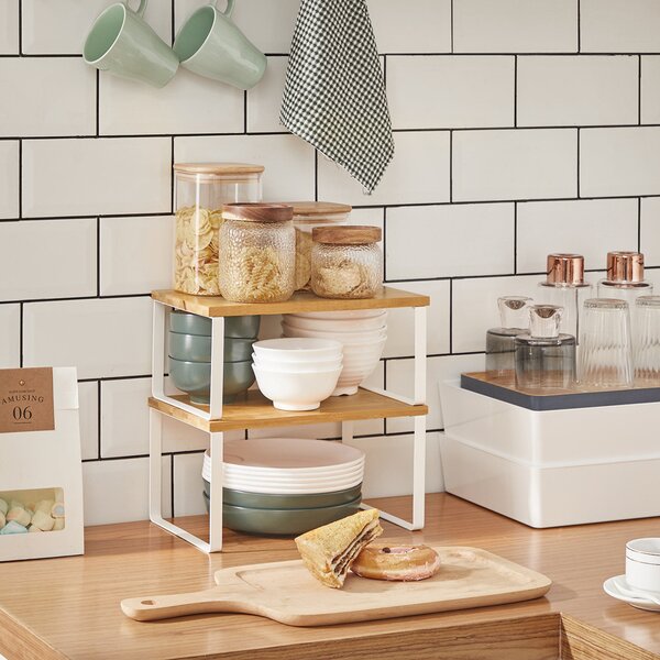 Set de organizatoare din bambus CEZAR, 2 piese, maro/albă SongmicsHome