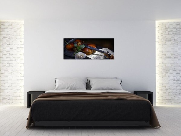Tablou - Trandafiri și vioară (120x50 cm)