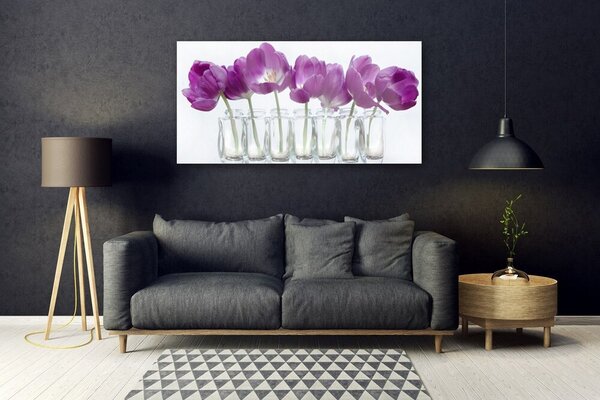 Tablou pe sticla Flori roz Floral