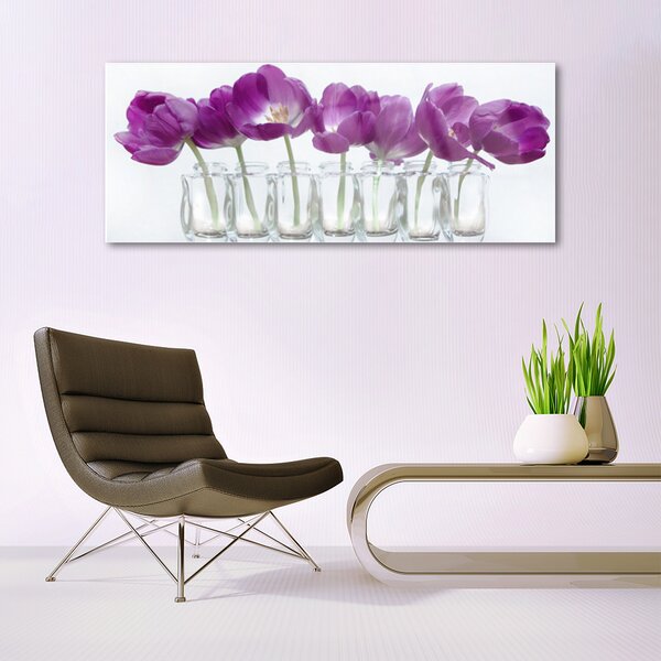 Tablou pe sticla Flori roz Floral