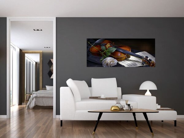 Tablou - Trandafiri și vioară (120x50 cm)