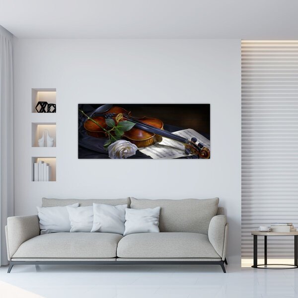 Tablou - Trandafiri și vioară (120x50 cm)