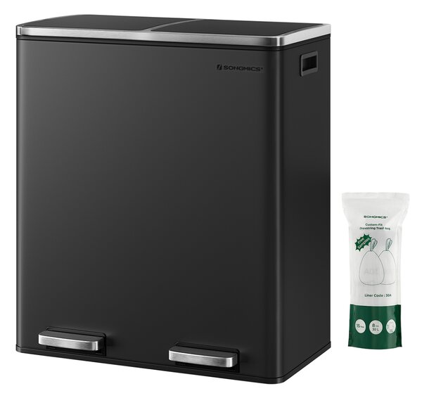 Coș pentru sortarea deșeurilor SORT, 2x30 l + saci de gunoi, negru/argintiu SongmicsHome