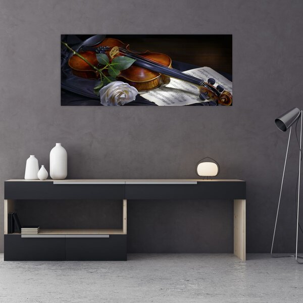 Tablou - Trandafiri și vioară (120x50 cm)