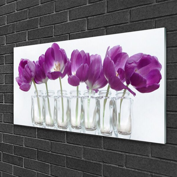 Tablou pe sticla Flori roz Floral