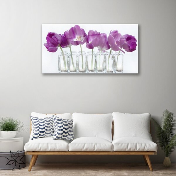Tablou pe sticla Flori roz Floral