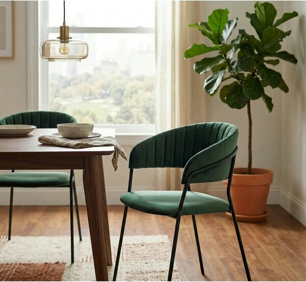 Scaun K426, verde inchis/negru, stofa catifelata/metal, 57x54x79 cm