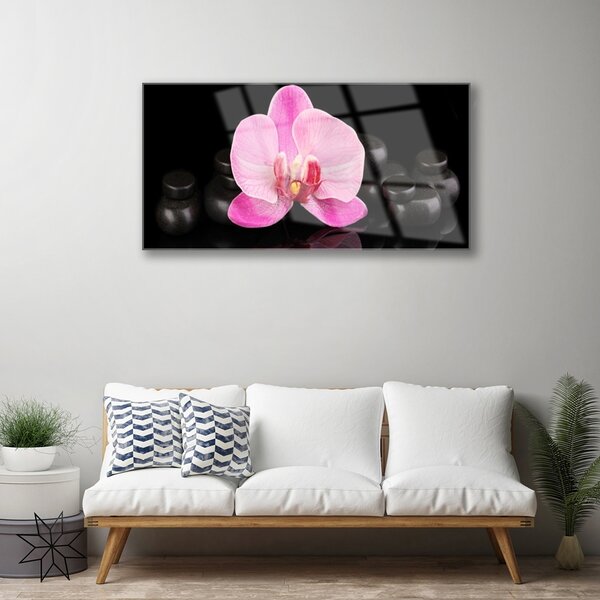 Tablouri acrilice Pietrele florale flori roz negru