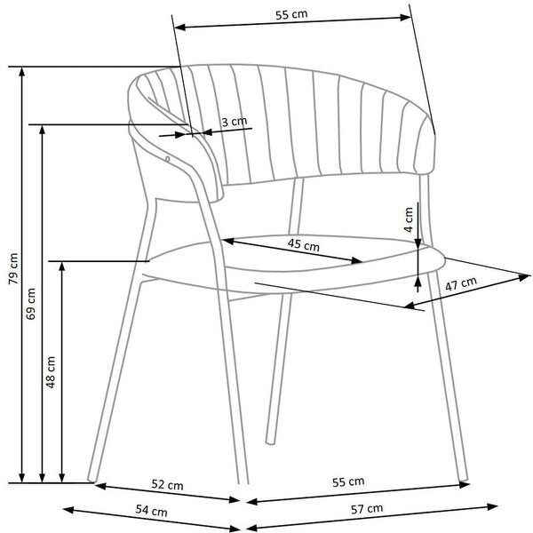 Scaun K426, negru, stofa catifelata/metal, 57x54x79 cm