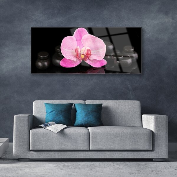 Tablouri acrilice Pietrele florale flori roz negru