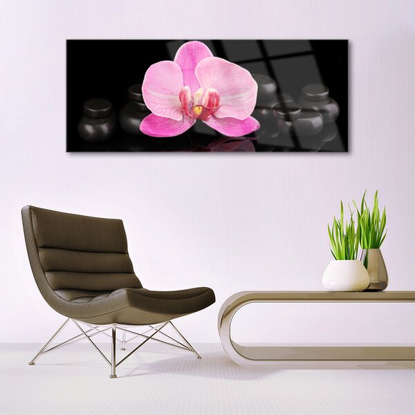 Tablouri acrilice Pietrele florale flori roz negru
