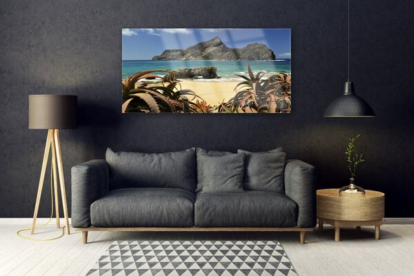 Tablou pe sticla Sea Rocks Beach Peisaj Maro Albastru Gri