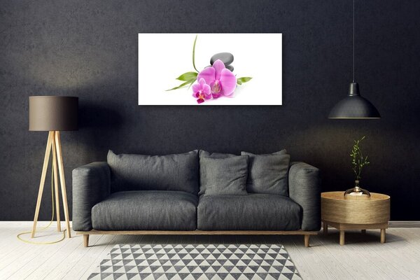 Tablou pe sticla Pietrele florale flori roz negru
