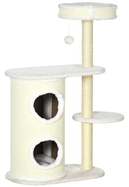 PawHut Ansamblu pentru Pisici 100cm, Stâlp Sisal, Căsuță și Platforme, Crem | Aosom Romania