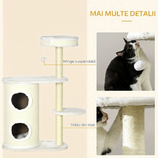 PawHut Ansamblu pentru Pisici 100cm, Stâlp Sisal, Căsuță și Platforme, Crem | Aosom Romania