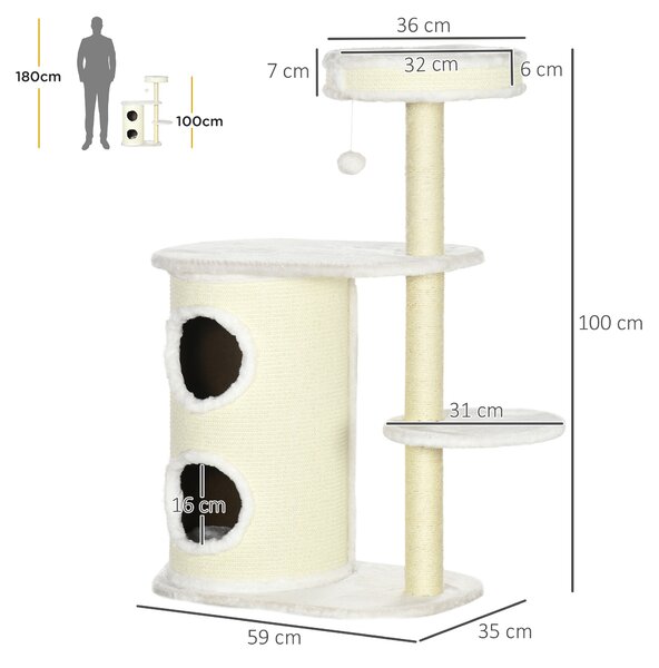 PawHut Ansamblu pentru Pisici 100cm, Stâlp Sisal, Căsuță și Platforme, Crem | Aosom Romania