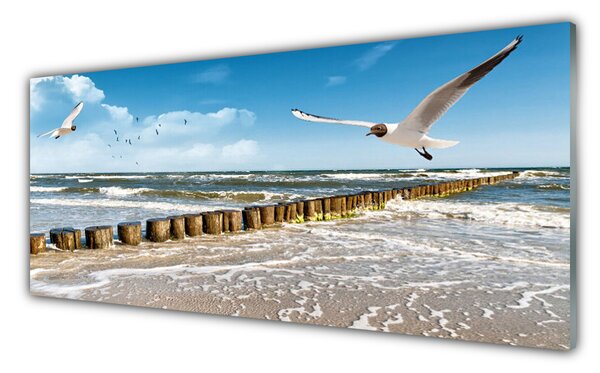 Tablou pe sticla Seagulls Sea Peisaj Gri Albastru Alb