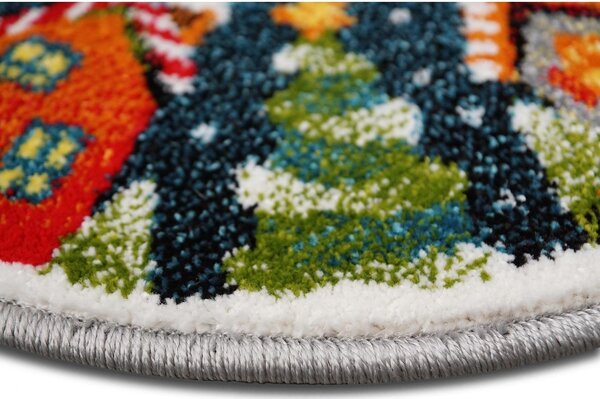 Model Magia de Craciun, Covor Rotund 11503, Dimensiunea 67x67 cm, Multicolor Albastru, Rotund, 67x67