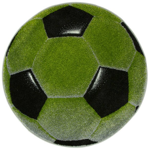 Covor Rotund Camera Copii Minge Fotbal 11198-130, Marime 67 x 67 cm, Verde, Inaltime Fir 9 mm, Antialergic, Polipropilena, Gradinita, Cresa, Loc de