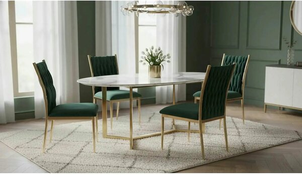 Scaun K436, verde/auriu, stofa catifelata/metal, 48x55x94 cm