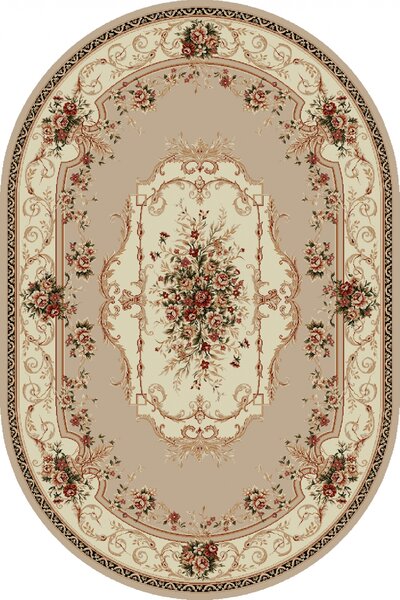 Covor Oval Lotos 507-100, Marime 60 x 110 cm, Bej, Crem, Inaltime Fir 8 mm, Antialergic, Polipropilena, Living, Dormitor, Sufragerie, Birou 60 x 110