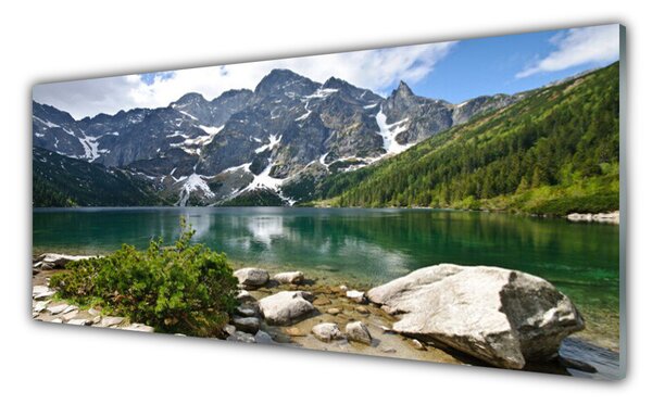 Tablouri acrilice Lacul Munții Peisaj Albastru Gri Alb