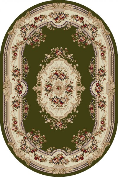 Covor Oval Lotos 575-310, Marime 60 x 110 cm, Crem, Verde, Inaltime Fir 8 mm, Antialergic, Polipropilena, Living, Dormitor, Sufragerie, Birou 60 x 110
