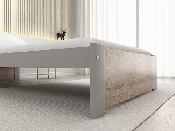 Pat de o persoana IKAROS 90 x 200 cm, stejar sonoma/gri Saltele: Cu saltele Deluxe 10 cm, Somiera pat: Cu lamele drepte