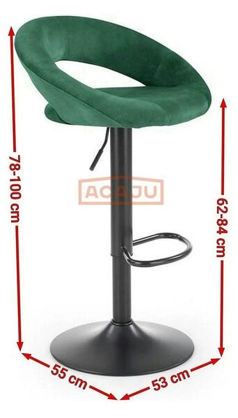 Scaun bar H102, verde inchis/negru, stofa catifelata/otel, 53x48x100 c