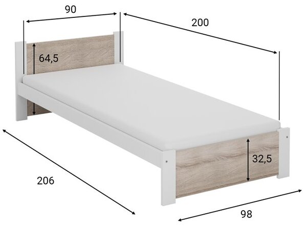 Pat de o persoana IKAROS 90 x 200 cm, stejar artisan/gri Saltele: Fara saltea, Somiera pat: Fara somiera