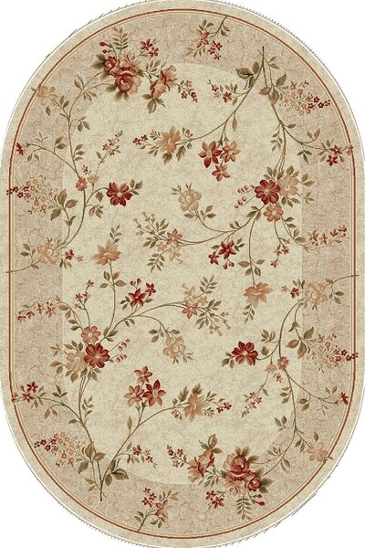 Covor Oval Lotos 551-100, Marime 60 x 110 cm, Bej, Crem, Inaltime Fir 8 mm, Antialergic, Polipropilena, Living, Dormitor, Sufragerie, Birou 60 x 110
