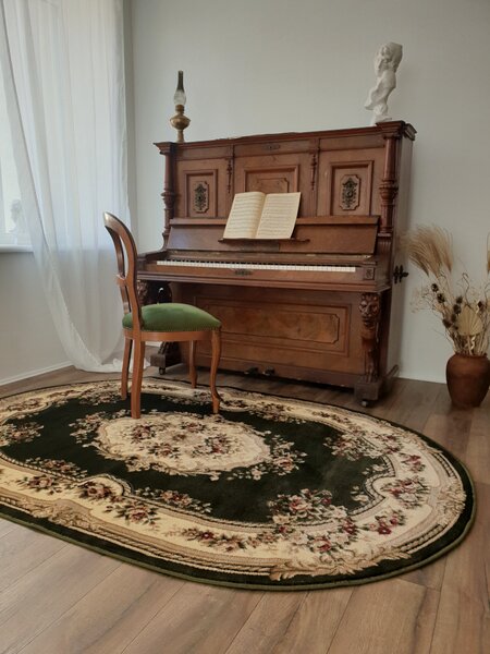 Covor Oval Lotos 575-310, Marime 60 x 110 cm, Crem, Verde, Inaltime Fir 8 mm, Antialergic, Polipropilena, Living, Dormitor, Sufragerie, Birou 60 x 110