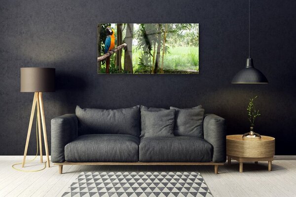 Tablou pe sticla Parrot Copaci Natura Albastru Galben Maro Verde