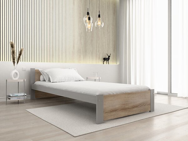 Pat de o persoana IKAROS 90 x 200 cm, stejar sonoma/gri Saltele: Cu saltele Deluxe 10 cm, Somiera pat: Cu lamele drepte