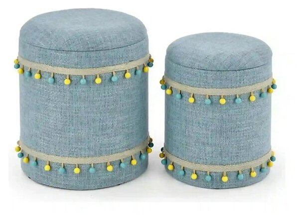 Set 2 tabureti GRADO, stofa clasica albastru deschis, cu spatiu depozi