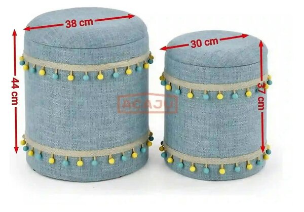 Set 2 tabureti GRADO, stofa clasica albastru deschis, cu spatiu depozi