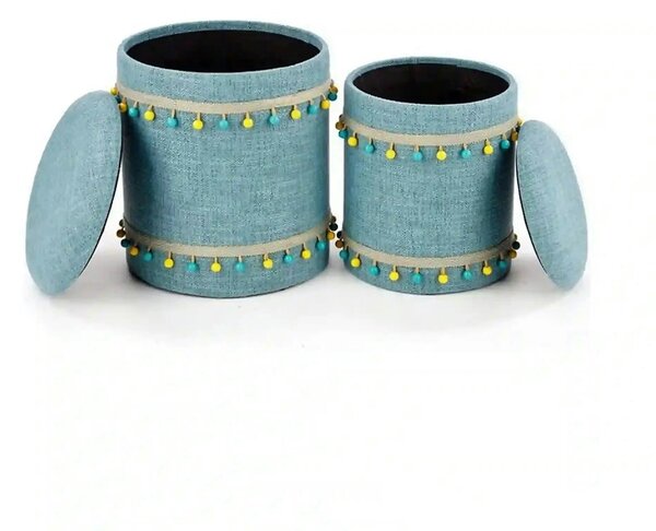 Set 2 tabureti GRADO, stofa clasica albastru deschis, cu spatiu depozi
