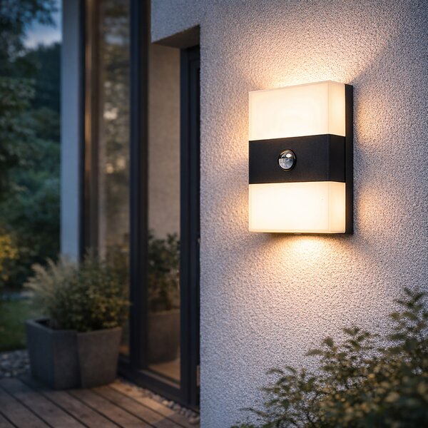 Lampă de perete exterioară neagră IP44 inclusiv LED cu senzor de mișcare - Dualy