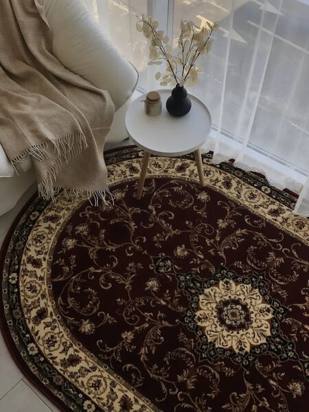 Covor Oval Lotos 523-210, Marime 50 x 80 cm, Crem, Rosu, Inaltime Fir 8 mm, Antialergic, Polipropilena, Living, Dormitor, Sufragerie, Birou 50 x 80
