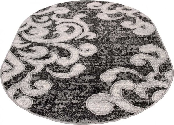 Covor Cappuccino Ramuri, Negru Gri Alb, Oval Oval, Gri/Crem, 160x230