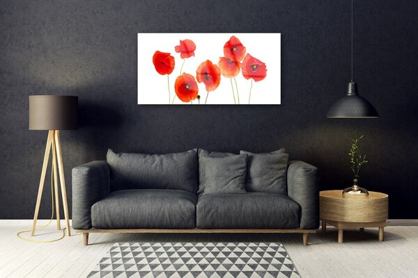 Tablou pe sticla Maci Floral Rosu Negru