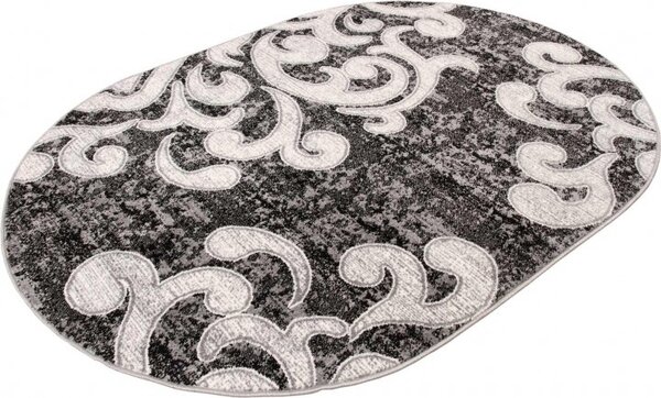 Covor Cappuccino Ramuri, Negru Gri Alb, Oval Oval, Gri/Crem, 160x230