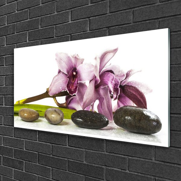 Tablou pe sticla Pietrele florale flori roz Gri Negru