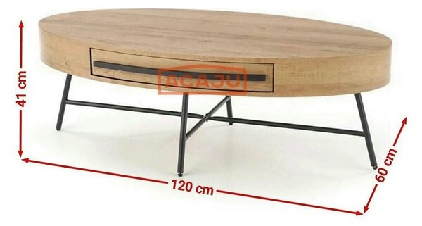 Masuta cafea CAROLINA, stejar auriu/negru, 120x60x41 cm
