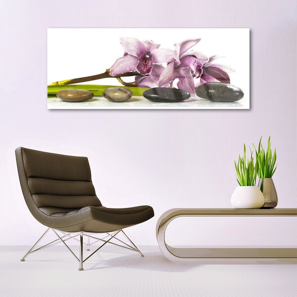 Tablou pe sticla Pietrele florale flori roz Gri Negru