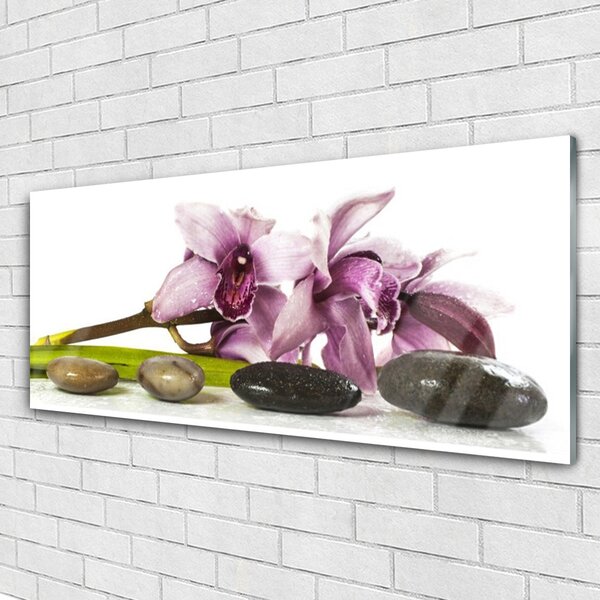Tablou pe sticla Pietrele florale flori roz Gri Negru