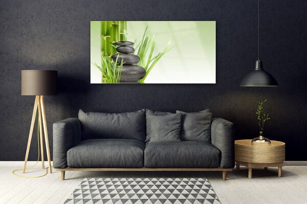 Tablou pe sticla Bamboo Ierburile Floral Verde Negru