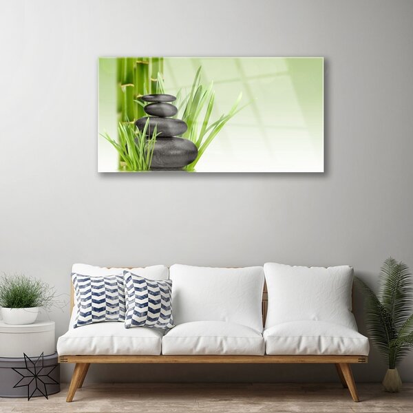 Tablou pe sticla Bamboo Ierburile Floral Verde Negru